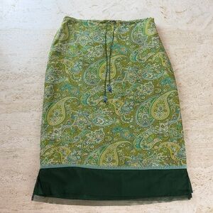 Y2K Vintage EXPRESS World Brand Paisley Green 100% Silk Skirt size 3/4